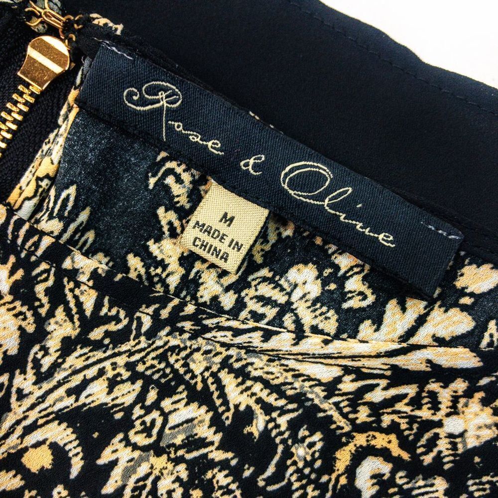 Rose & Olive Lightweight Black/Cream Baroque Print Blouse Sz M - Picture 7 of 11